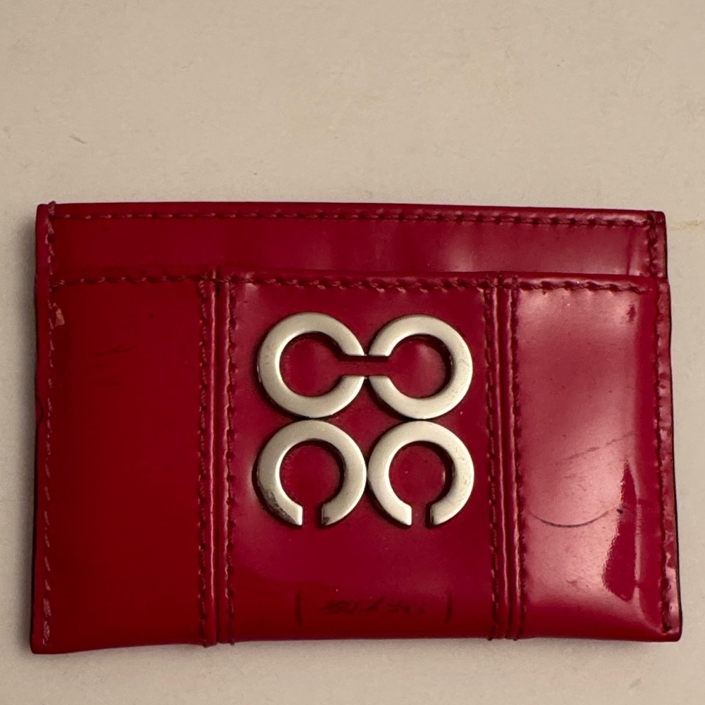 Coach Red Card Holder with Silver Accents